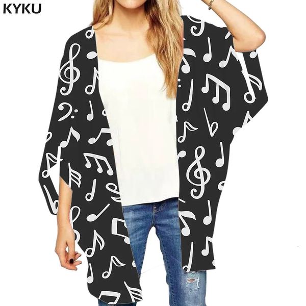 KYKU – Kimono ample pour femmes, musique, chemisier à point ouvert, châle noir pour dames, vêtements Harajuku, chemises gothiques, 240102