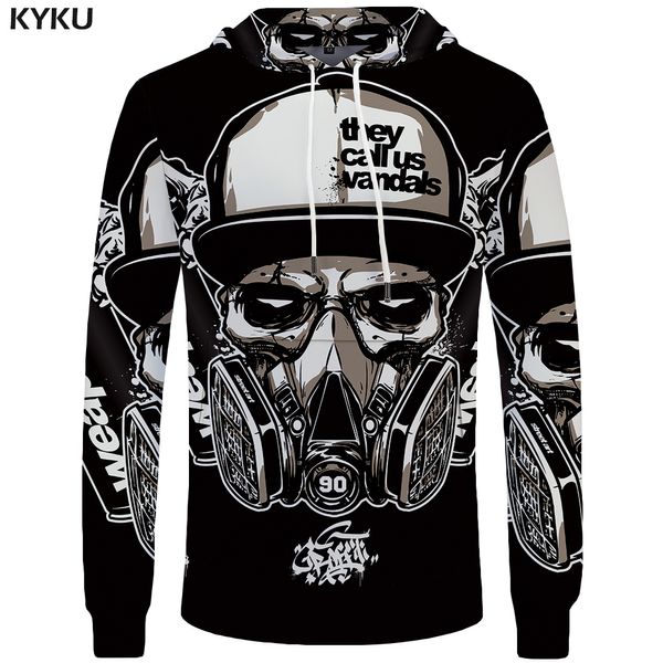 KYKU Skull Hoodie Hommes Noir Militaire Hoodies Anime Vêtements Punk Rock Métal 3d Imprimer Sweat Casual Hommes Vêtements Streetwear CX200722