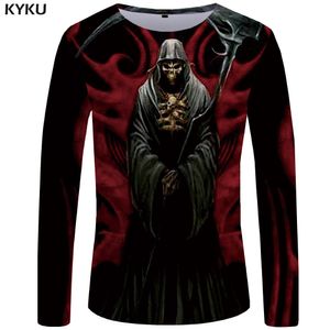 Kyku Skull T-shirt Mannen Lange Mouw Shirt Zwarte Kleding Duivel Grappige T-shirts 3D Gedrukt Tshirt Rots Streetwear Mens Kleding MX200509