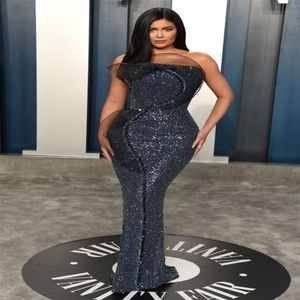 Kylie Jenner Paillettes Robes De Bal Oscars Robes De Soirée Sans Bretelles Plus La Taille Occasion Spéciale Fête Robe De Fiesta Tapis Rouge Dre207W