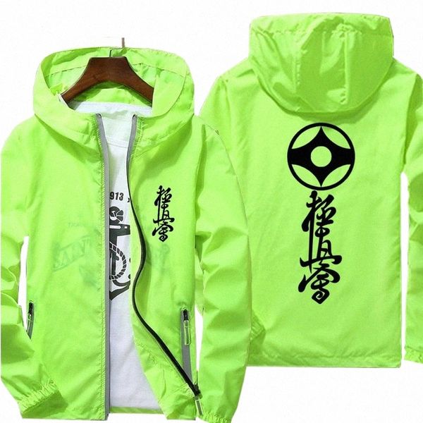 Kyokushin Karate con capucha para hombre con cremallera reflectante rompevientos piel protector solar delgada capa transpirable chaquetas deportivas al aire libre v9Vv #