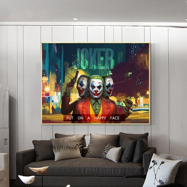 KYQ poner en una cara feliz payaso cuadro sobre lienzo para pared carteles e impresiones cuadro nórdico para sala de estar Noom decoración del hogar sin marco