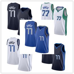 Kyrie Irving 11 Luka Doncic 77 Jersey Azul Blanco Azul marino y Ciudad 75 Hombres Jersey cosido S-XXL Orden de combinación mixta