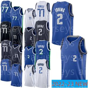 Kyrie Irving 2 Luka Doncic 77 Basketball Jerseys Cousted Jerseys Black White Blue Navy Taille S M L XL XXL