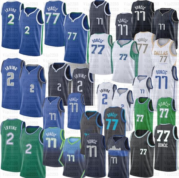 Kyrie Irving 2 Luka Doncic 77 Basketball Jersey Jerseys Black White Blue Navy 2023