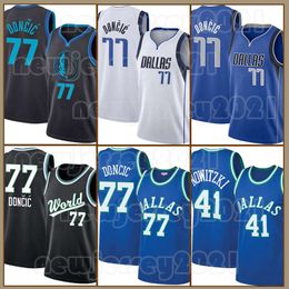 Kyrie Irving 2023 Luka Doncic camisetas de baloncesto Zion 1 Williamson 77 Negro 75 aniversario Retro Dirk Nowitzki Mens City Dallaes Maverickes Camisa azul 2 41 Blanco