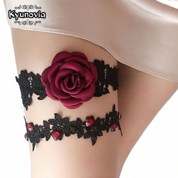 Kyunovia Sexy Women Girls Princ Appliques Black Lace Garter KeepSake Garte Mariage Garter Set Bridal Shower Cadeaux D96 R5SM #