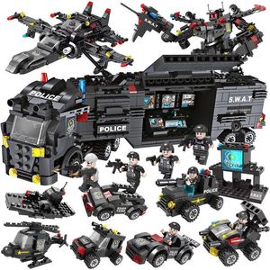 KZ Building Block Model Toy, Eagle Swat Team Helicopter, Politieauto, vrachtwagen, 8 in een gediversifieerde combinatie, voor Kid Verjaardag Kerstcadeau