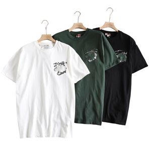 KZ-Camiseta de manga corta con estampado de cabeza de tigre, cuello redondo bordado con logotipo pequeño, informal, holgada, con patrón bordado en la espalda