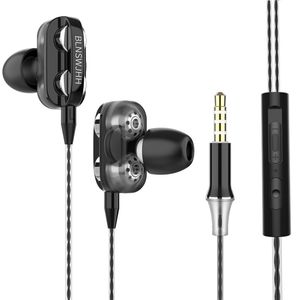 Oortelefoon hoofdtelefoons dubbele stuurprogramma's hifi stereo in oor headset met microfoon voor iPhone Samsung Huawei Android -smartphones