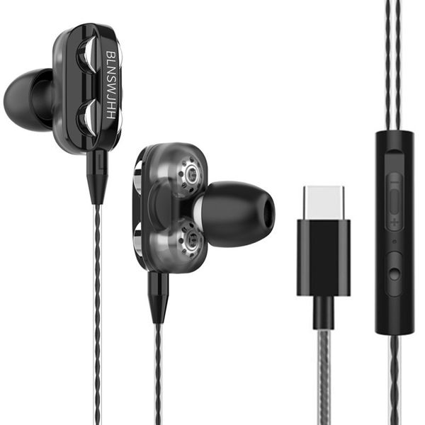 Écouteurs stéréo hi-fi de Type C, casque filaire, double pilotes avec Microphone, oreillettes intra-auriculaires, pour téléphone portable Huawei Xiaomi