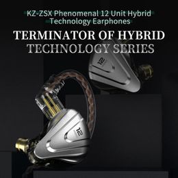 KZ ZSX Terminator Metal Headset 5BA 1DD Hybrid 12 Drivers Hifi Bass Ear buds In-Ear Monitor Noise Annellering Aarphones Zas Zax