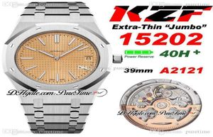 KZF 39mm 15202 CAL A2121 MONTRE AUTOMATIQUE MONTRE EXTRATHIN QUODJUMBOquot Saumon Calan Texturé Bracelet en acier inoxydable Super Edi7921361