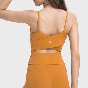 L-022 Camiseta sin mangas de entrenamiento, sujetador de yoga, espalda cruzada de pieza hueca, tirantes de chaleco deportivo con almohadillas para el pecho, ropa de fitness moldeadora de alta elasticidad LU-MELUCK