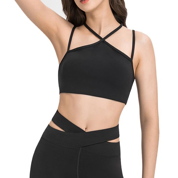 L-023 Soutien-gorge de yoga pour femmes, soutien-gorge dos nu sexy à fines bretelles, push-up à haute élasticité façonnant et soutenant, débardeur d'entraînement avec coussinet, adapté à la course à pied, au Pilates LU-MELUCK