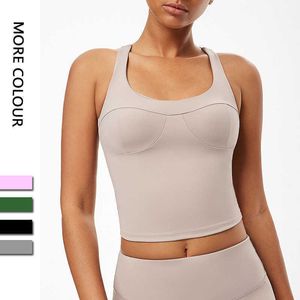 L-028 Alles in één cup yoga dames tank top sport beha vrouwen ondergoed gevoerde running fitness casual oefening vest gym kleding