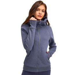 L-028 Cotton Blend Fleece Hoodies Yoga Tops Volledig ritssluiting Hoodie Heuplengte Classic Fit Sweatshirts Dames Jacket Sports HUIDE TOP GYM VIJD
