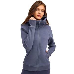 L-028 Sudaderas con capucha de lana de mezcla de algodón Tops de yoga Sudadera con capucha con cremallera completa Longitud de la cadera Sudaderas de corte clásico Chaqueta de mujer Top deportivo con capucha Abrigo de gimnasio