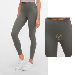 L-108 High Rise Panty Geen T-lijn Yoga Broek Elastische Leggings Effen Kleur Joggingbroek Vrouwen Naakt Gevoel Broek Met Tailleband Pocket Fitness Broek Klassieke Strakke