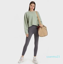 L-122 Coupe décontractée Sweat à capuche pour femme Vêtements de yoga en coton Sweat-shirts courts parfaitement surdimensionnés Tissu super doux Manteau de sport Tops Chemises à manches longues Crewneck 01