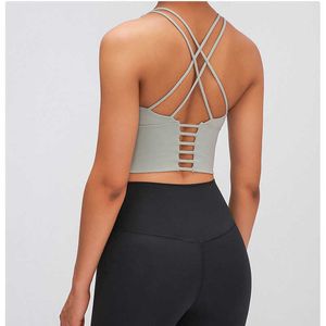 Sexy Y-type sporttop Verlengen Verison Padded Gym Workout BH LU-127 Vrouwen Naked-feel Fabric Plain Sport Yoga Bras Fitness Crop Tops