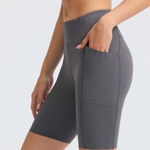 L-14 Naked Sport Shorts Femme Fitness Leggings Taille Haute Hip Lift Running Yoga Poches Latérales Courtes Collants À Séchage Rapide Gym Sportswear