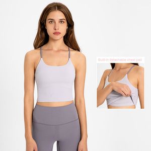 L-173 Contrasterende Kleur Eenvoudige Yoga Vest Naakt-Feel Fitness Tank Dames Ondergoed Sportbeha's Casual Gym Workout Tops