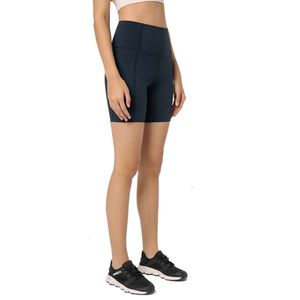 L-178 Femmes taille haute Yoga Shorts tenue en plein air dames poches hanche-serrage course Fitness pantalon Leggings couleur naturelle Spandex pantalon