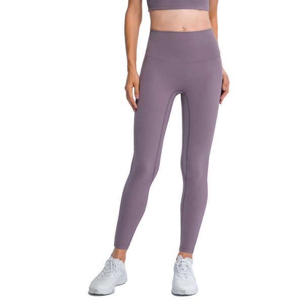 L-185 Nuevos pantalones de yoga Leggings de mujer Chica Fitness Medias suaves Cintura alta Mención Cadera Sin línea T Material desnudo Pantalones deportivos de mujer
