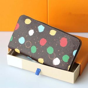 L 23SS X Yayoi Kusama Multicolor Dot Wallet Designer Card Holders Purse Long Zip Wallet Sarah Key Pouch Leather Envelope Wallets C304D