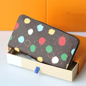 L 23SS X Yayoi Kusama Multicolor Dot Wallet Designer Card Holders Purse Long Zip Wallet Sarah Key Pouch Leather Envelope Wallets C224K