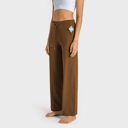 L-336 Los pantalones de yoga de la pierna ancha de gran altura se sienten cómodos del retroceso todavía pantalones transpirables con pantalones de chándal desnudos