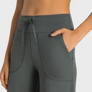 L-336 Pantalon à jambe large taille haute Loungeful Yoga s Feel Confortable Pantalon toujours respirant avec cordon de serrage Sensation nue