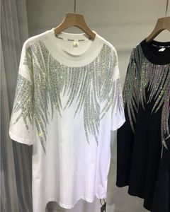 L-4XL Plus Size Tops Strass Grafische T-shirts Luxe Grote Maat Tuniek voor Dames Heren Zomer Katoen Dameskleding Mollig Y2K