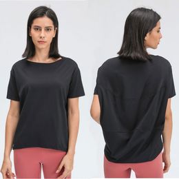 L-56 Couleur solide T-shirts Lady Yoga Tenues rondes Col Femmes Sports Tops Girl Fitness Shirt Doux Relaxed Fit Top Casual Porter