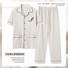 L-5xl Summer Pyjamas Élégant Pajamas Cotton Mens Pajamas Ensembles Pantalons longs Paping Pyjamas Pijamas PLUS SIMES DES MAISONS PJ 240516