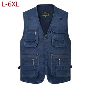 L-6XL Big Size Men Multi Pocket Cotton Vest Casual met veel 14 zakken Mouwloze jassen Mannelijke Outdoor Pograph Cascoat 210925