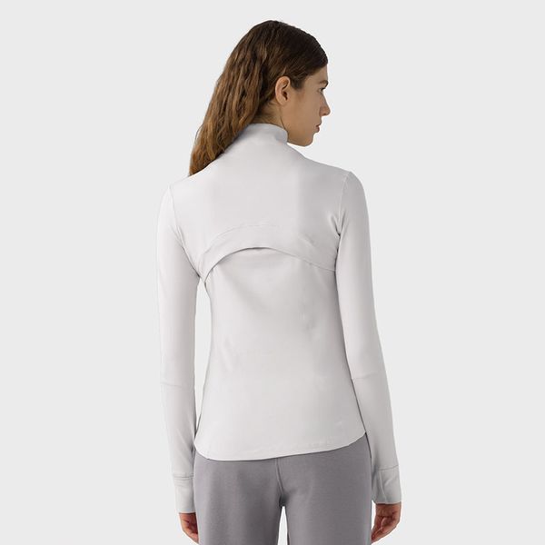 L-8031 Automne Hiver Vestes à fermeture éclair Vêtements de yoga à séchage rapide Longueur des hanches Manteau de fitness Sweat-shirts en coton Coupe ajustée Chemises à manches longues Veste de sport avec trous pour les pouces