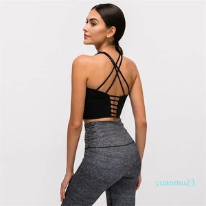 L-9095 Effen kleur kruis dunne bandjes yoga tanktop klassieke sportbeha dames fitnessvest kleine sling trainingskleding met verwijderbare cups sexy ondergoed33