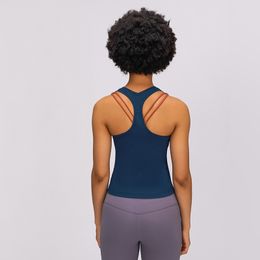 95 Shaping Yoga Tank Tops voor Dames Trainingen Fitness Sportshirts Sexy Vest Sneldrogend Ademende Gym Tops Zachte Slanke Fit T-shirt Effen Kleur