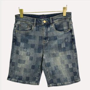 L Designer Mens zomer nieuwe denim shorts plaid printen dunne losse shorts trendy merk bedrukte casual broek luxe patch dezelfde stijl