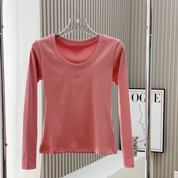 L Designer T-shirt Femme Long Tops Taille M Grand décolleté Fil T-shirts Slim Élastique Correspondant Base Chemise Printemps Automne Nouvelle Couleur Pure Manches Longues Clavicule Exposée