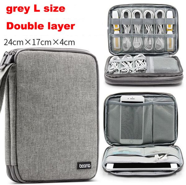 L Double couche USB Data Cable Organisateur Sac de stockage numérique Écouteur de fil Sac de fil Polie Power Bank Travel Kit Case Pouch Electronics Accessoires