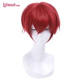 L-email wig Brand Ranma 1/2 Saotome Cosplay Wigs 25cm Red Burgundy Short Synthetic Hair Perucas Unisex Wig220505