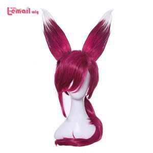 L-mail pruik Game LOL Xayah Cosplay Pruiken Kleur Rood met Oren Paardenstaart Hittebestendige Synthetisch Haar Women220505