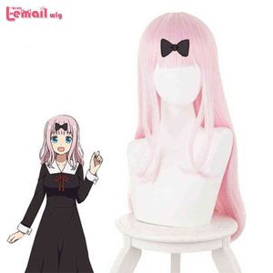 L-email pruik synthetisch haar kaguya-sama: love is war fujiwara chika cosplay pruik 60 cm lange roze rechte vrouwen hittebestendige pruiken220505