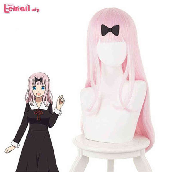 L-email perruque cheveux synthétiques Kaguya-sama: Love Is War Fujiwara Chika Cosplay perruque 60 cm de long rose droite femmes résistant à la chaleur Wigs220505