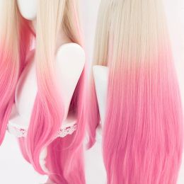 L-Email Wig Hair synthétique kda Baddest Ahri Cosplay Wigs lol Ahri Cosplay Blonde Blonde Pinies roses mixtes avec oreilles HEILS RESSAIS