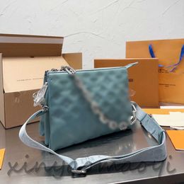 L Haze Blue Hug Bag, Ledertasche, mehrschichtige Organtasche, Farbabstimmung ist abgeschlossen, Damen-Umhängetasche, Handtasche, dicke Kettentasche, hochwertige Designer-Tasche, 26 x 21 cm
