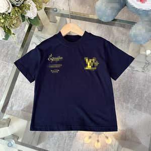 L home 2024 High-end jongens meisjes Tweedelige set kinderen Blauw shirt met korte mouwen jacquard jeans designer kinderkleding kind Designer Merk maat 100-160cm